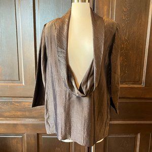 Allie Coosh Tunic Top Boxy Cowl Neck Layering Brown Oversize Lagenlook Artsy
